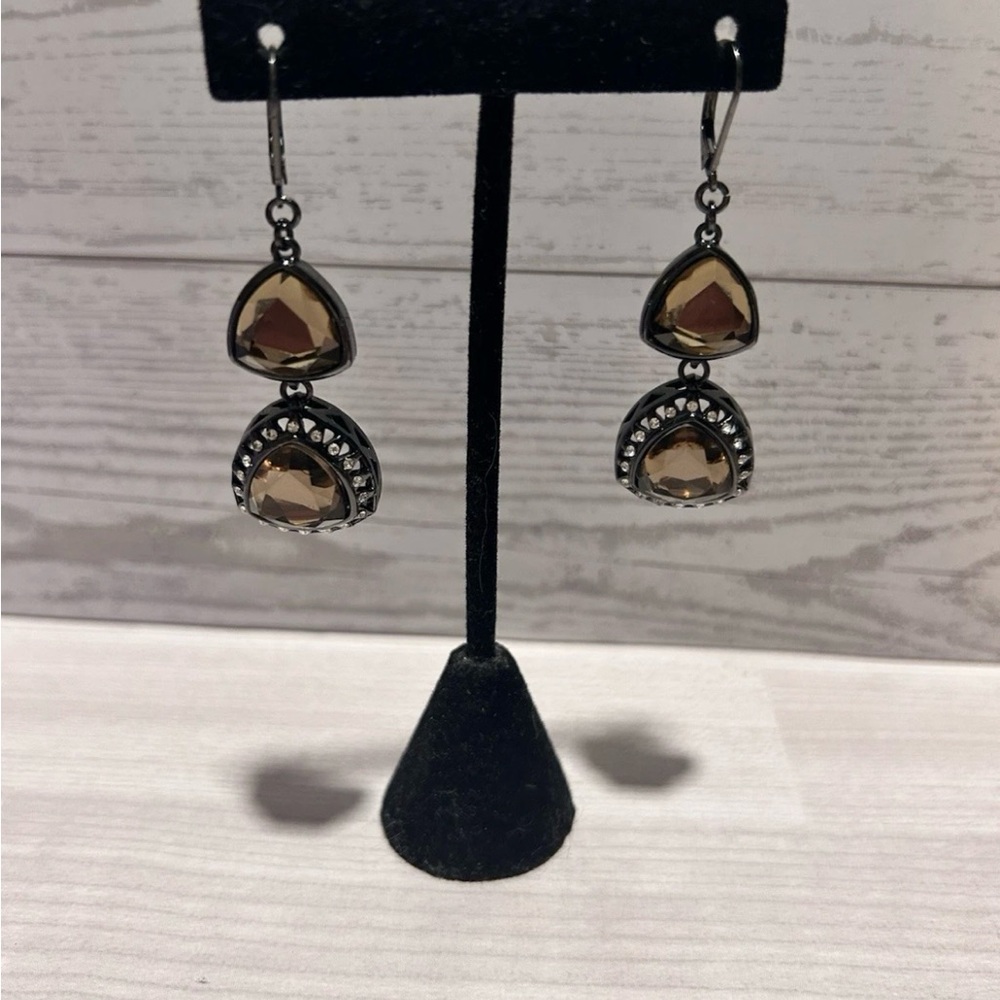 Elegant Silver and Brown Dangle Earrings
